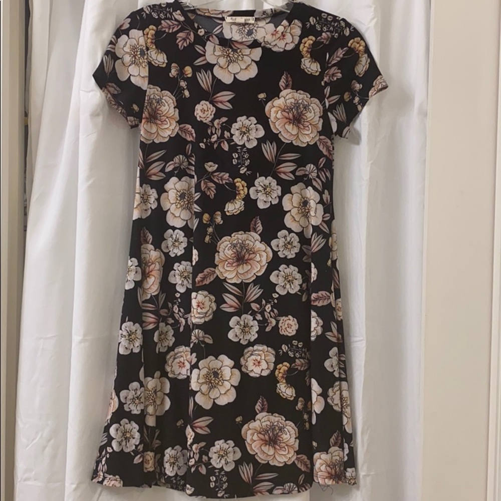 Black and floral shift dress
